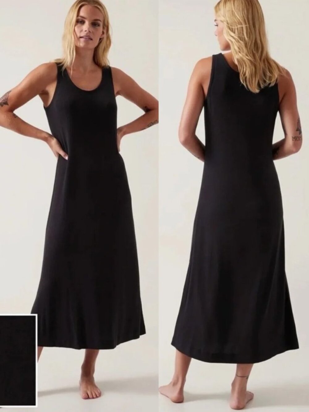 Athleta Well Rested Rib Sleep Tank Dress in Black Size S Super Soft Stretch Slit